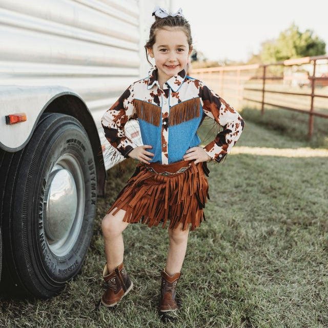 Brown Fringe Suede Skirt Size 6-7 (Sold pack of 2)