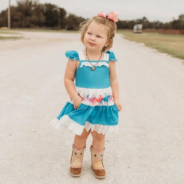 Free Spirit Teal Ruffle Dress, Size 0-5T (Sold pack of 7)
