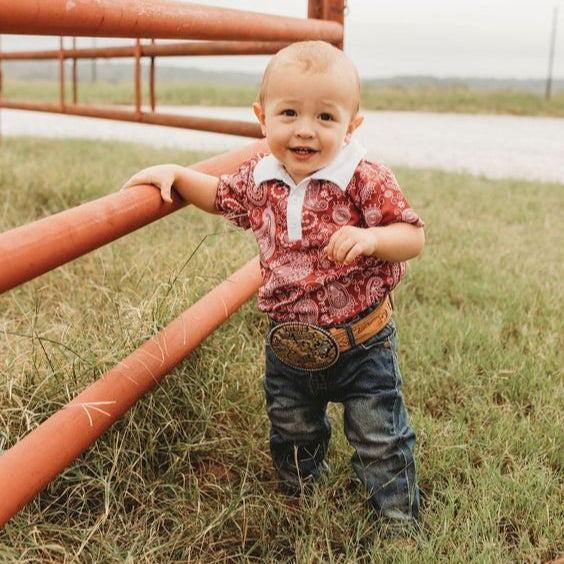 Maroon Paisley SS Polo Onesie, Size 0-18M (Sold pack of 6)