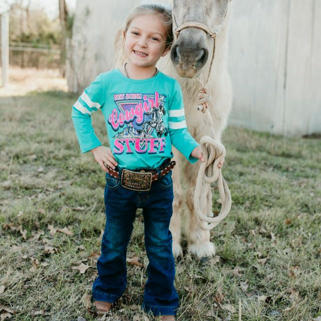 Busy Doing Cowgirl Stuff LS Tee, Size 6-7T (Sold pack of 4)