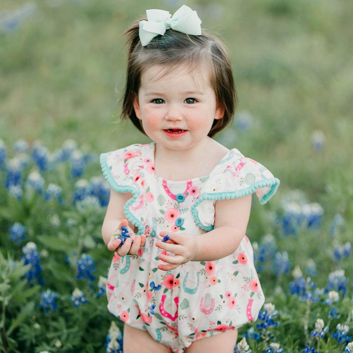 Floral Horseshoe Infant Romper, 0-12-18M ( Sold pack of 6)
