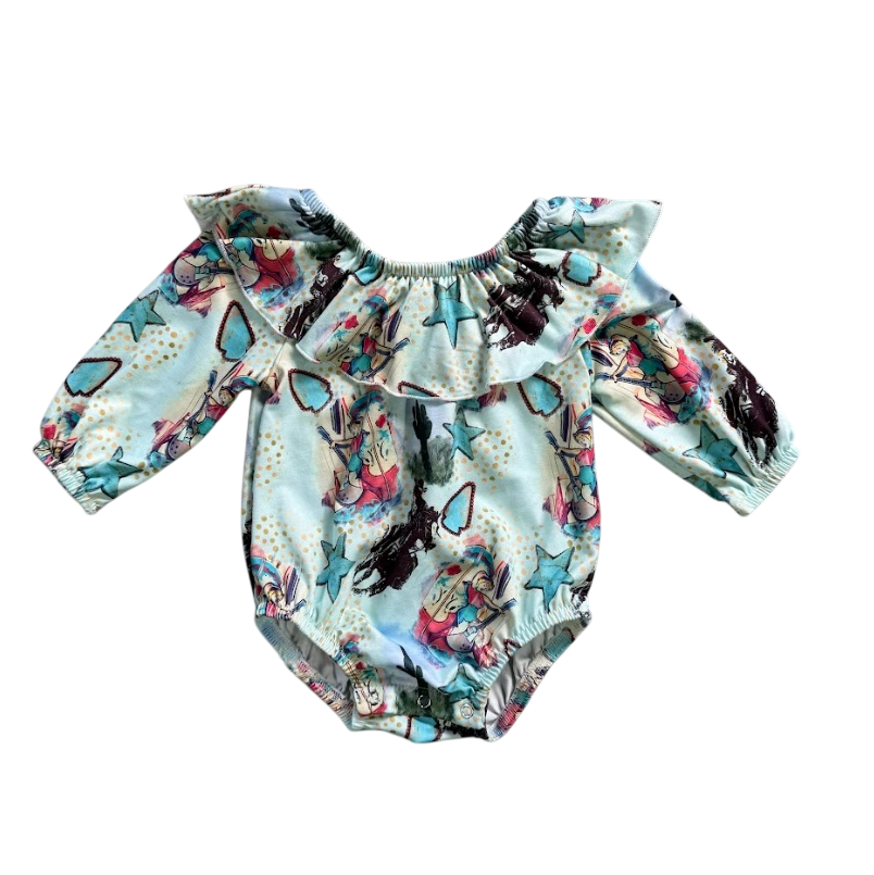 Turquoise Cowgirl Long Sleeve Onesie, Size 0-2T (Pack of 8)