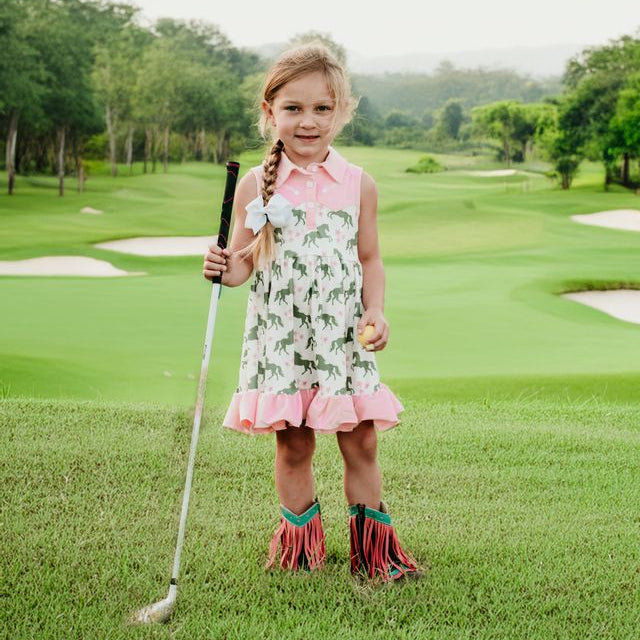 Green & Pink Horse Vintage Dress, 6-7 (Sold pack of 2)