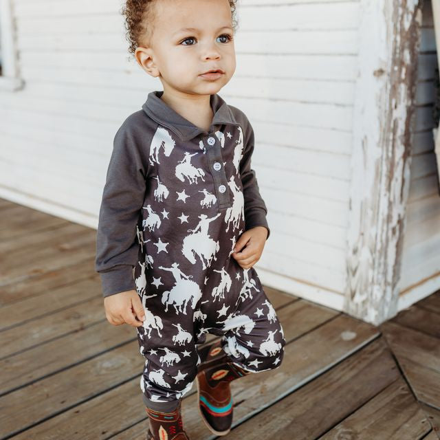 Star Bronc LS Romper, 0M-2T (Sold in pack of 8)