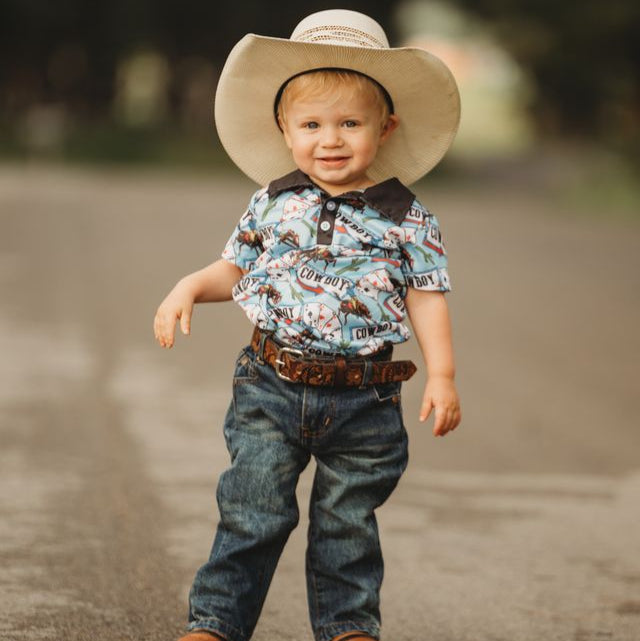 Vegas Cowboy SS Polo Onesie, Size 0-18M (Sold pack of 6)