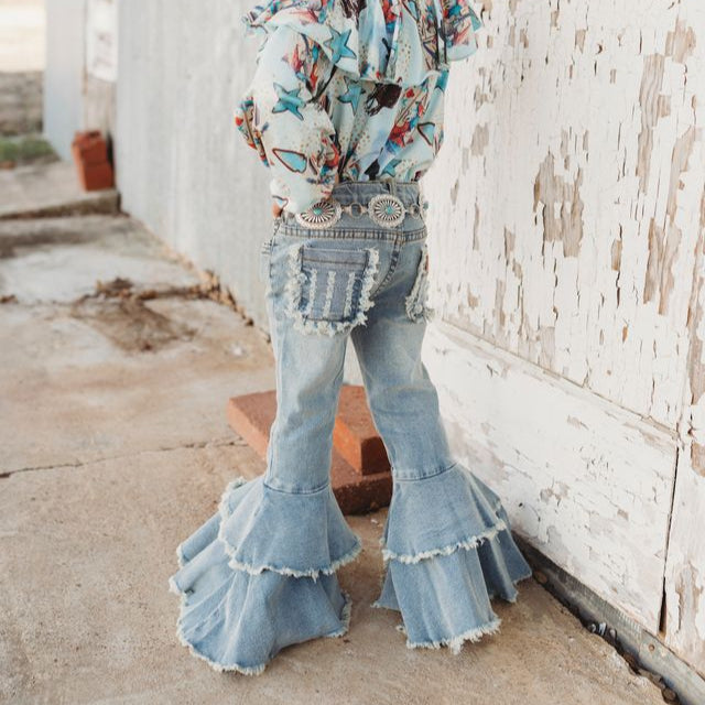 Ruffle Denim Bells Kids 6 - 7 ( Sold pack of 2)