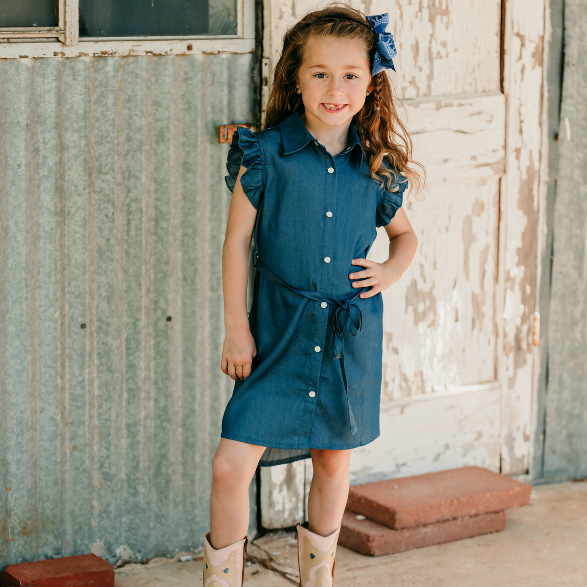 Denim Aztec SS Pearl Snap Dress Size 6-7 (Sold pack of 2)