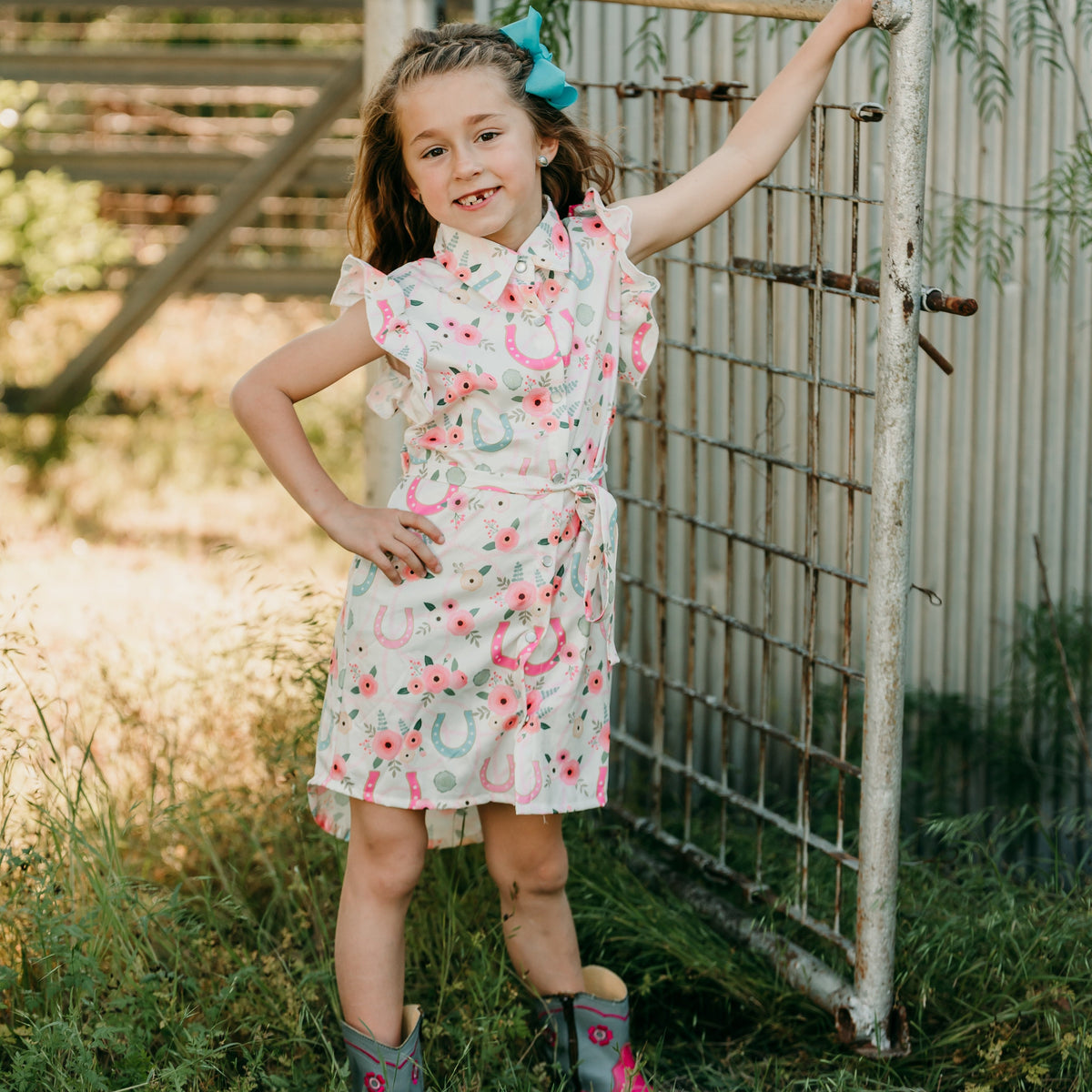 Floral Horseshoe SS Pearl Snap Dress, 0-5T (Sold pack of 7)