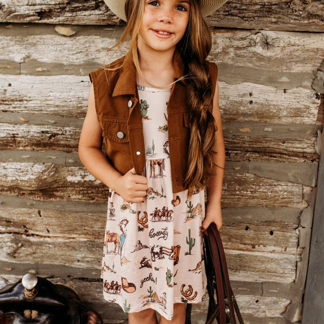Two PC Out West Cowgirl Vest & Dress Set, 6-7 (Sold pack of 2)