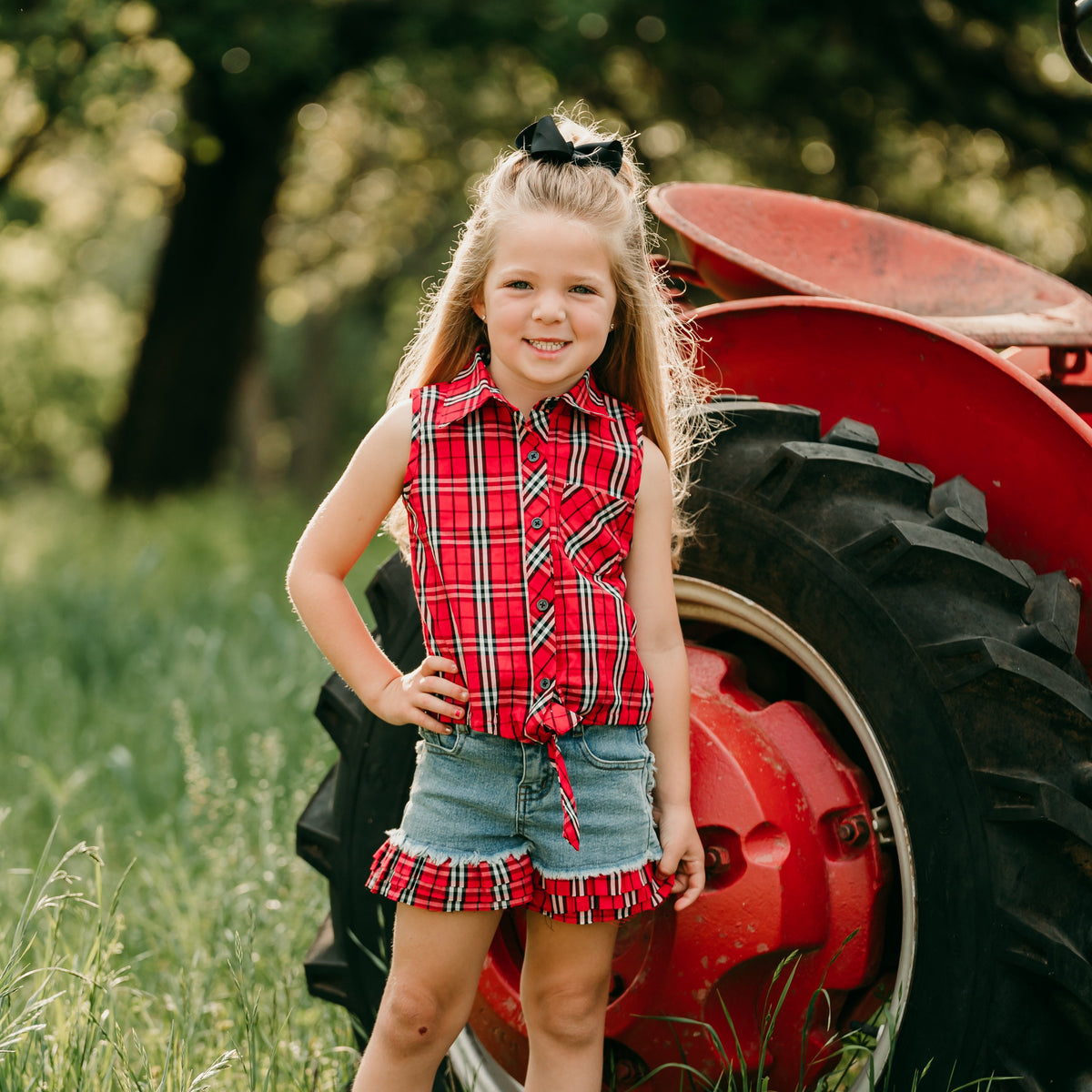 Red Plaid Tie Shirt, 0-2T (Sold pack of 4)
