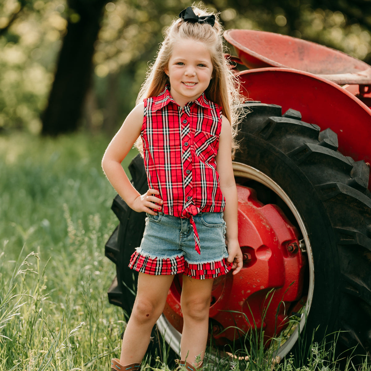 Red Plaid Tie Shirt, 3T-5T (Sold pack of 3)