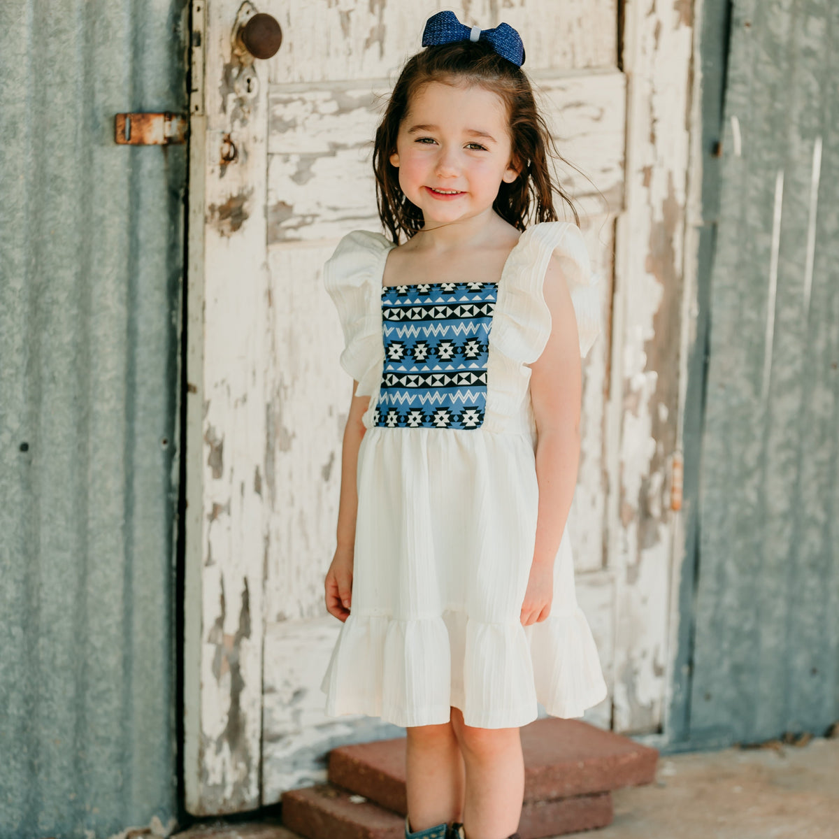 White Aztec Dress, 0-5T (Sold pack of 7)