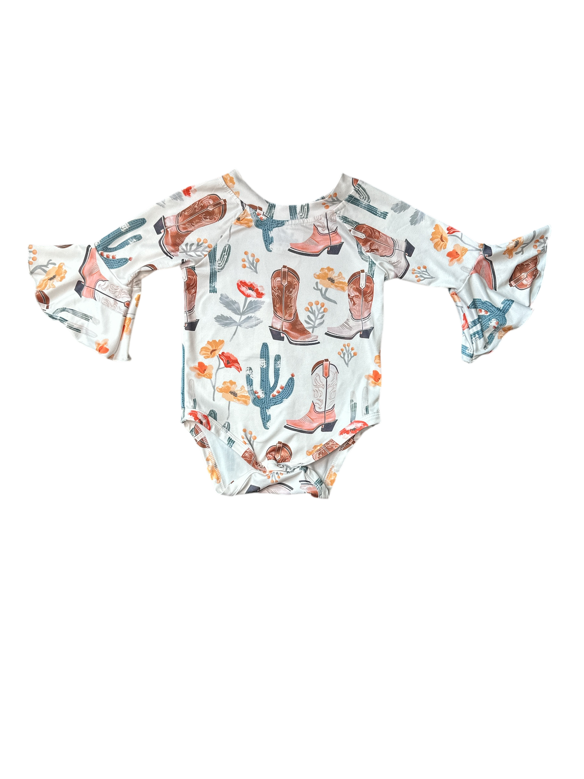 Cactus Bell Sleeve Onesie, Size 0-2T (Sold packs of 8)