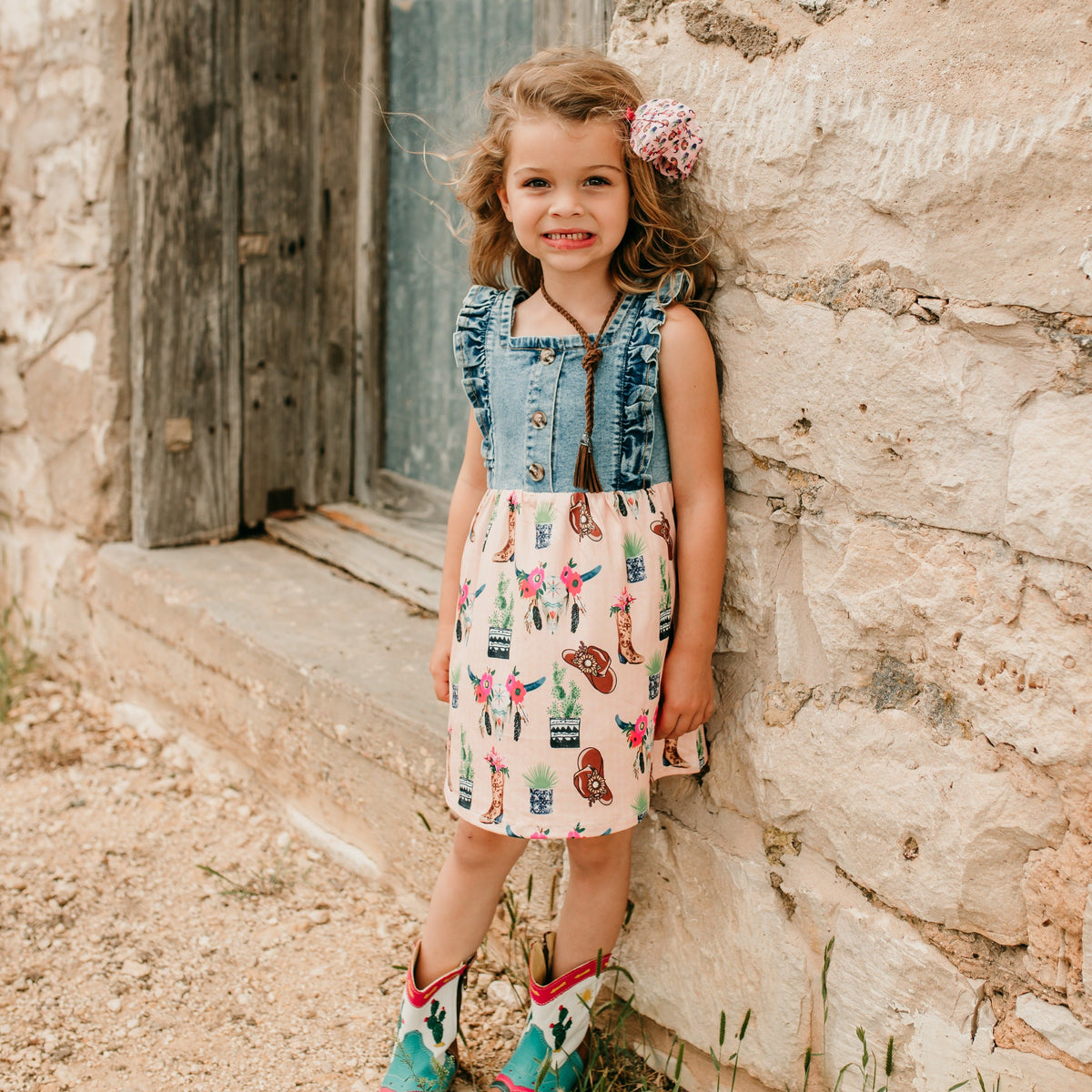 Floral Skull Denim Dress Size 6-7 (Sold pack of 2)