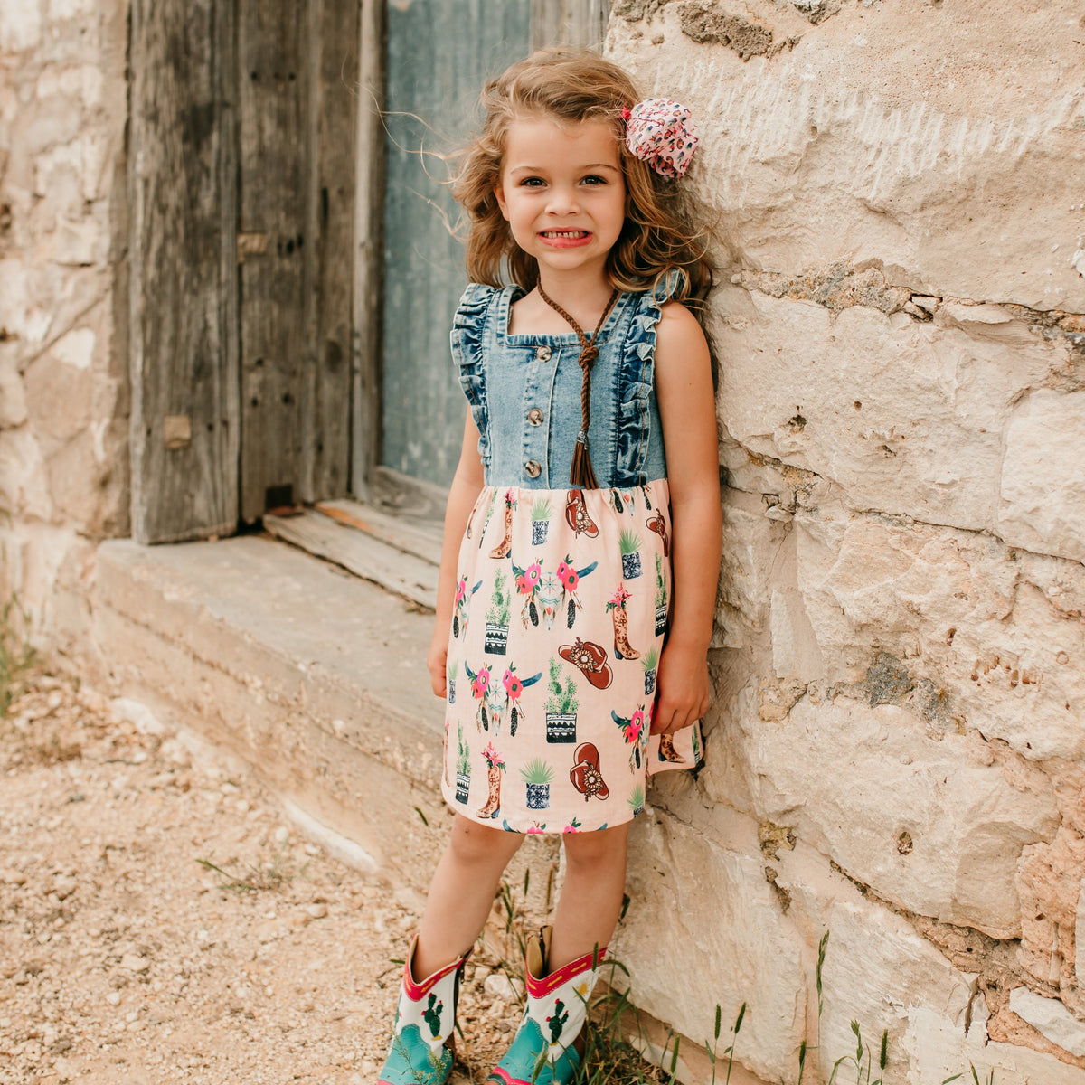 Floral Skull Denim Dress, 0-5T (Sold pack of 7)
