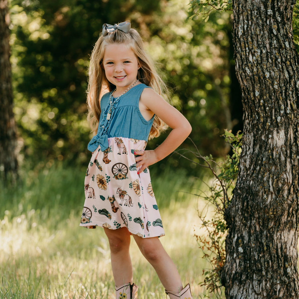 Denim & Sunflower Dress, 0-5T ( Sold pack of 7)