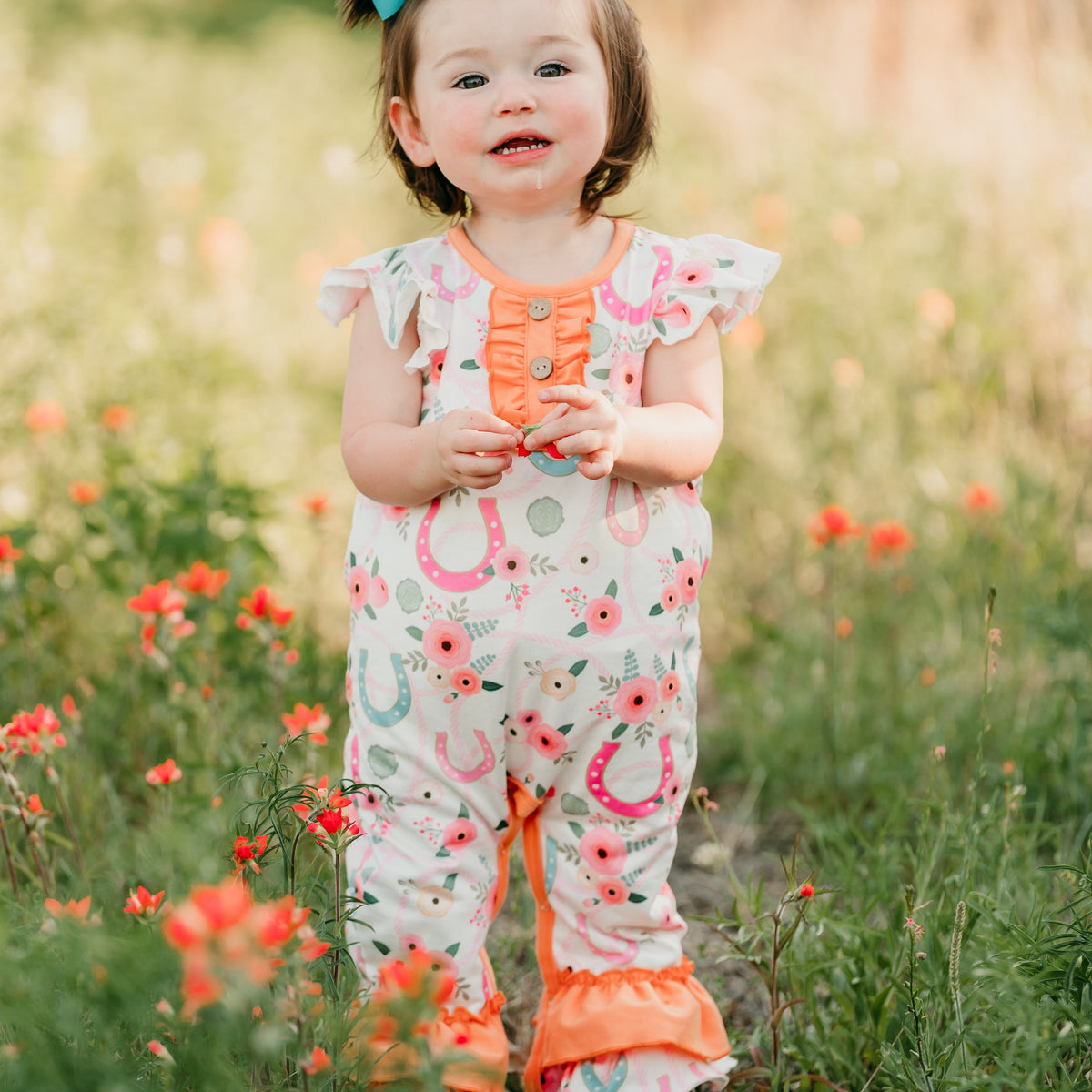 Floral Horseshow SS Romper, 0-2T (Sold pack of 8)
