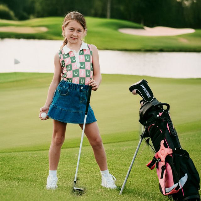 Checkered Horse Polo Shirt, Size 6-7 (Sold pack of 4)