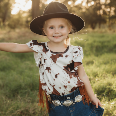 Brown Cowprint w/t Fringe Shirt, 3T-5T (Sold pack of 6)