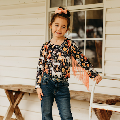 Horsing Around Long Sleeve Fringe Shirt, Size 6-7T (Pack of 4)