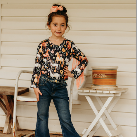 Horsing Around Long Sleeve Fringe Shirt, Size 3T-5T (Pack of 6)