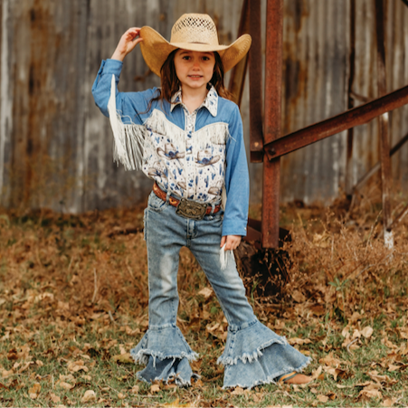 Rancher Cowgirl Fringe LS Pearl Snap Shirt, 3T-5T ( Sold pack of 6)