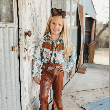 Tourquoise Cowgirl Fringe Pearl Snap Shirt, Size 3T-5T (Pack of 6)