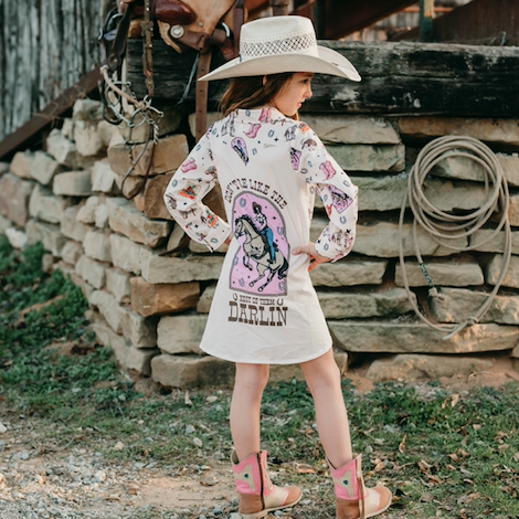 Pink Vintage Cowgirl Long Sleeve Pearl Snap Dress, Size 6T & 7T (Sold pack of 2)