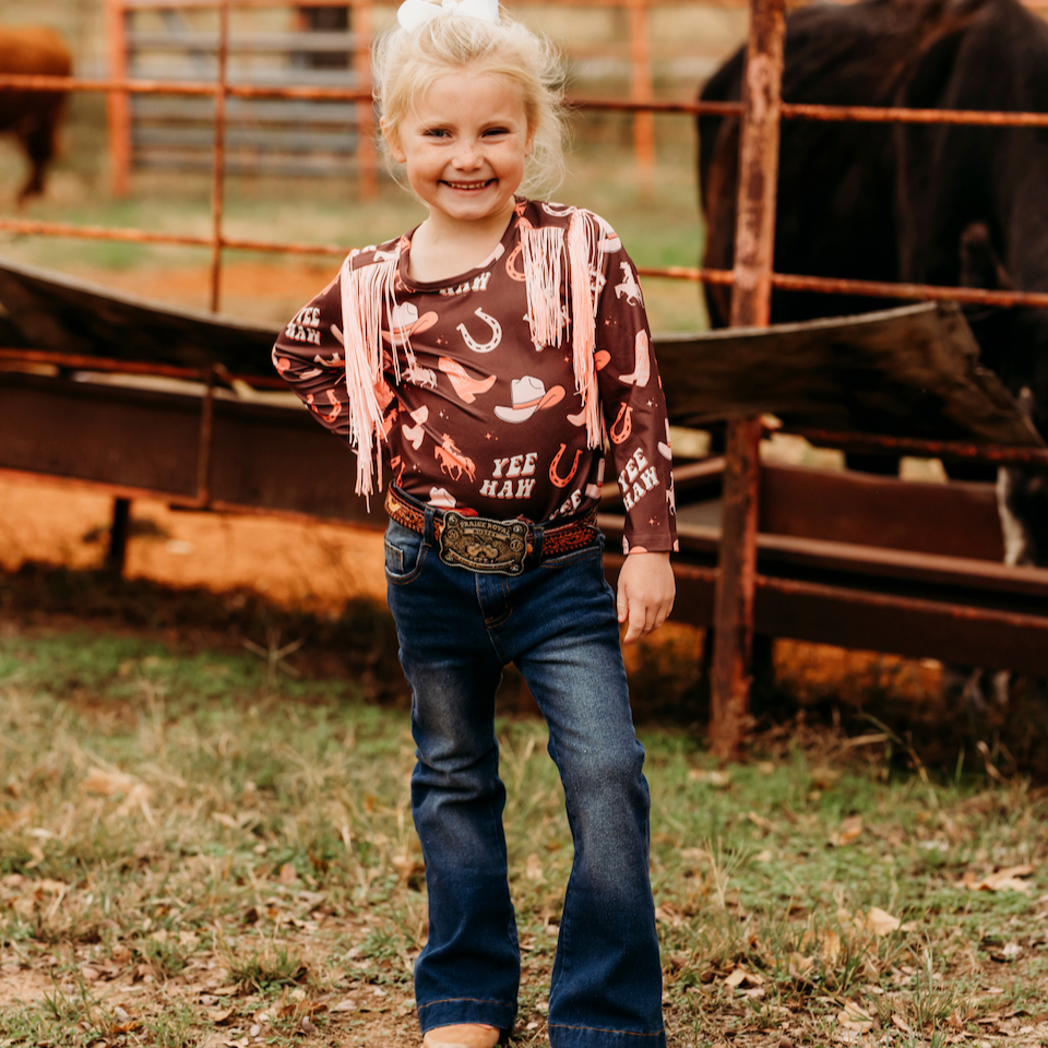 Yeehaw Cowgirl LS Fringe Shirt, Size 3T-5T (Pack of 6)