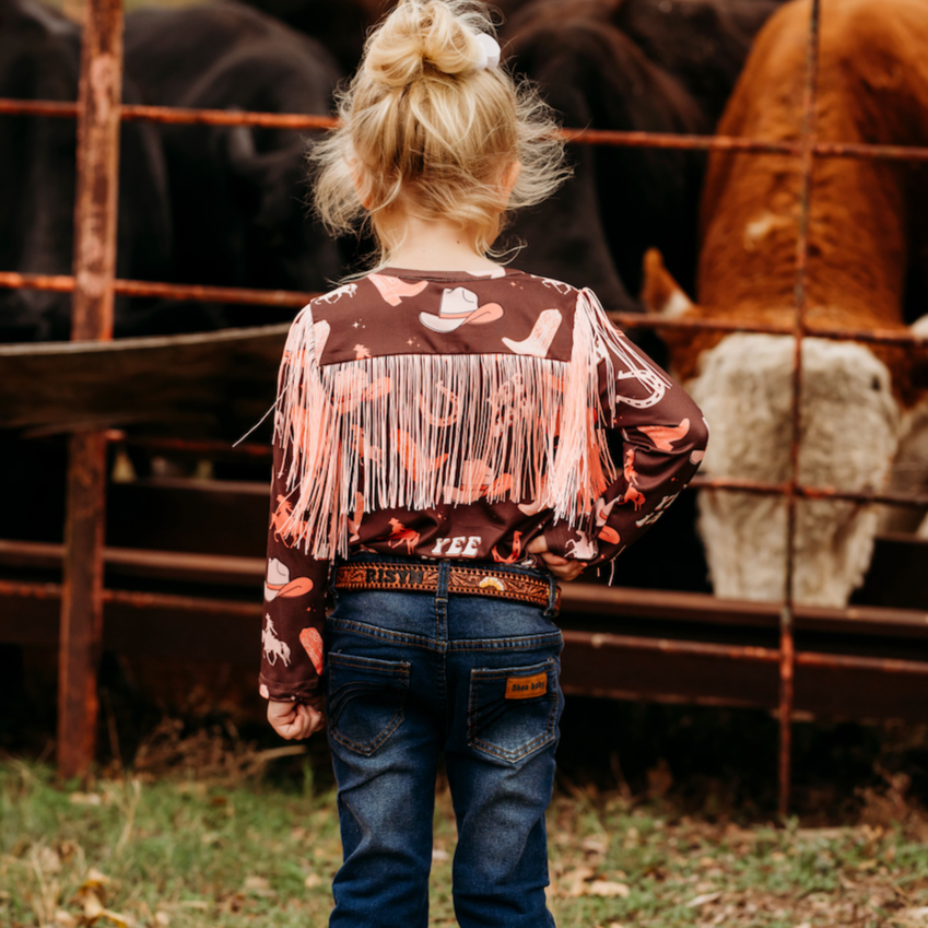 Yeehaw Cowgirl LS Fringe Shirt, Size 6-7T (Pack of 4)