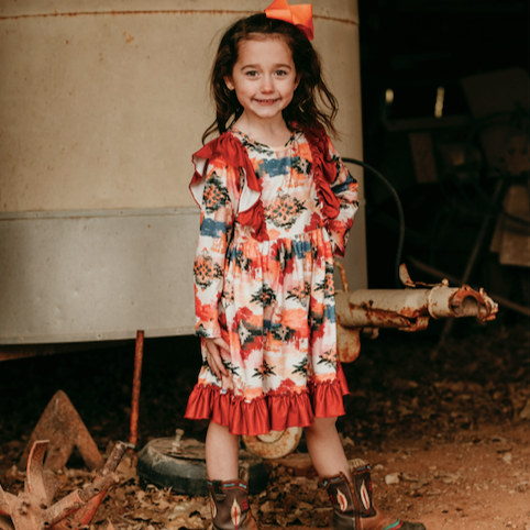 Aztec Ruffle Dress, 0-5T (Sold in packs of 7)