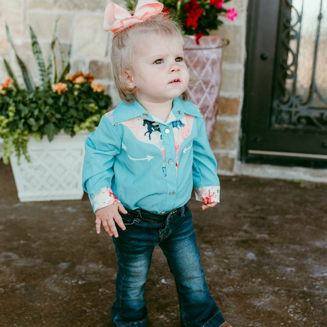 Watercolor Horse LS Pearl Snap Onesie, Size 0-2T (Pack of 8)