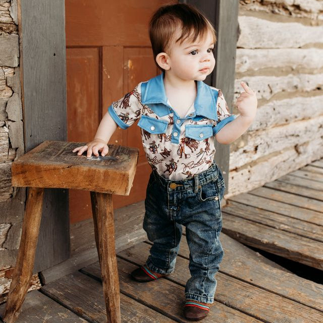 Rodeo Bull Rider Pearl Snap Onesie Tee, Size 0-18M ( Sold pack of 6)