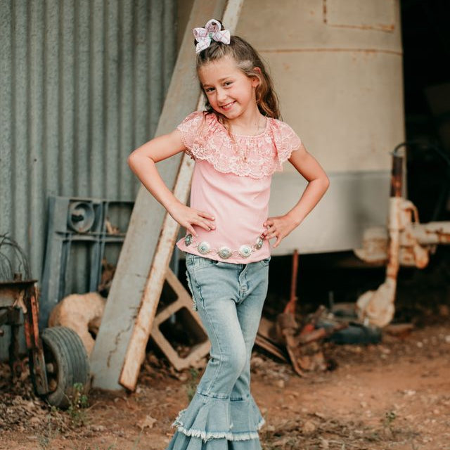 YOUTH Pink Lace Shirt, 8-12 (Sold pack of 6)