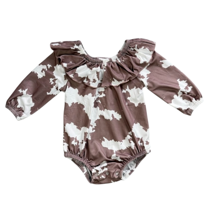 Brown Cowprint Long Sleeve Onesie, Size 0-2T (Pack of 8)