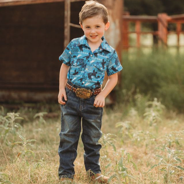 Rodeo Road Blue SS Pearl Snap Shirt, Size 2T-5T (Sold pack of 8)