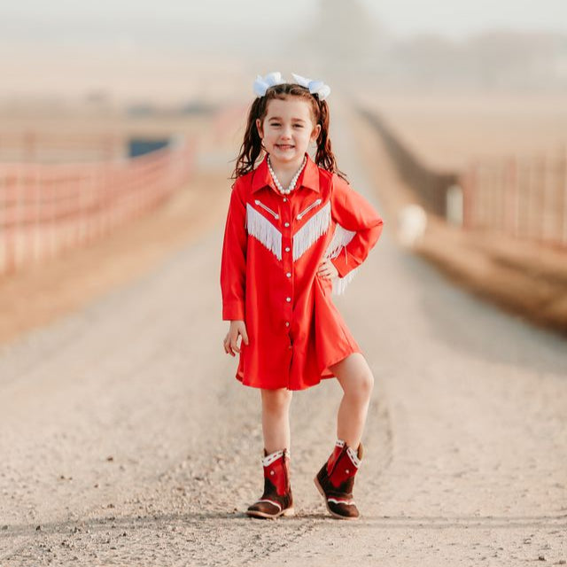 Red Cowgirl Vintage LS Dress, Size 6-7T (Sold pack of 2)