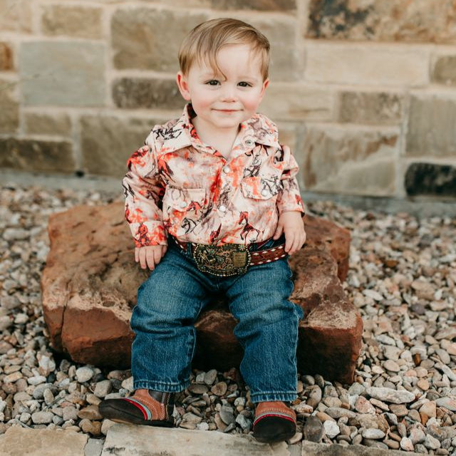 Traveling Cowboy LS Pearl Snap Onesie, Size 0-12-18M ( Sold pack of 6)