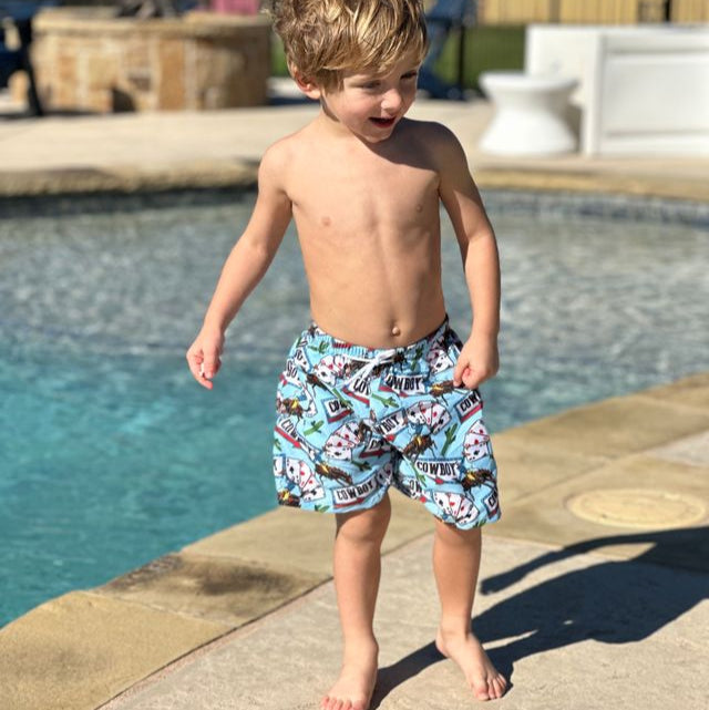 Vegas Cowboy Boys Swim Shorts, Size 6-12-5T (Sold pack of 6)