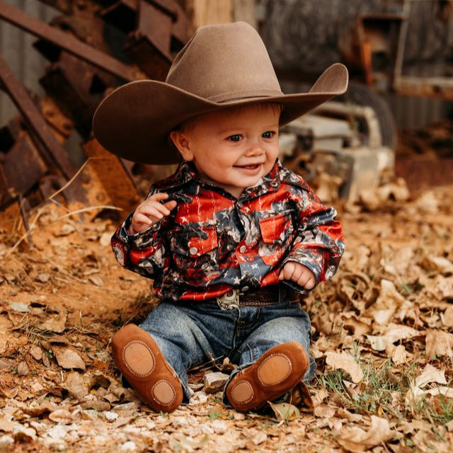 USA Cowboy LS Pearl Snap Onesie, Size 0-18M ( Sold pack of 6)