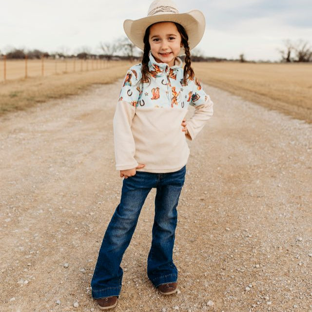 Blue Vintage Cowgirl Fleece Zip Up, Size 6-7 (Sold in pack of 2)