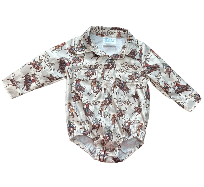 Rodeo Bull Rider LS Pearl Snap Onesie, Size 0-18M ( Sold pack of 6)