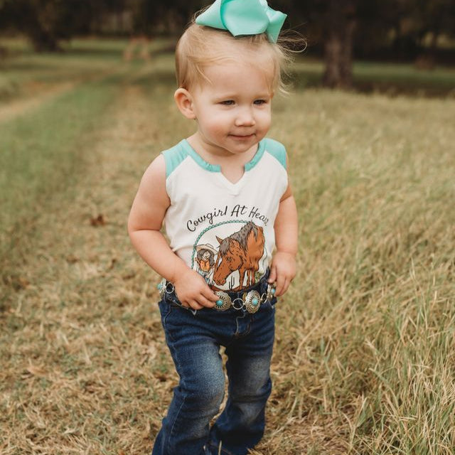 Cowgirl At Heart Fringe Onesie, Size 0-2T (Sold pack of 8)