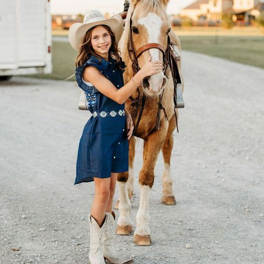 YOUTH Denim Aztec SS Pearl Snap Dress, 8-12 (Sold pack of 6)