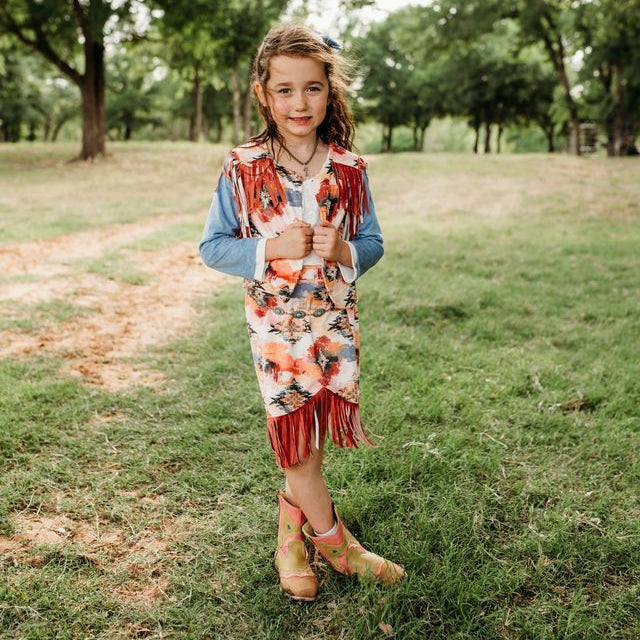 Aztec Denim & Fringe Set,  Size 6-7 (Sold pack of 2)