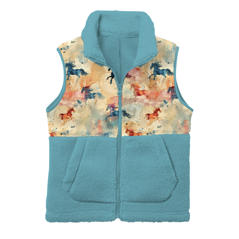Watercolor Horse Fleece Vest, Size 6-7 (Sold in pack of 2)