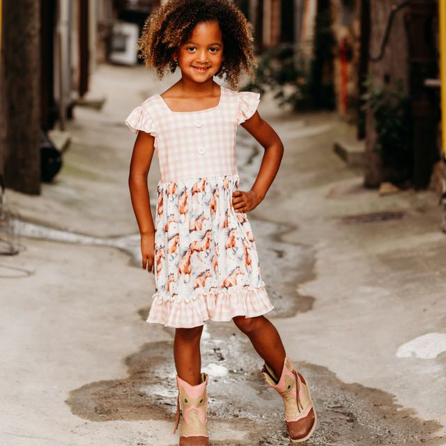 Running Horse Plaid Dress, Size 0-5T (Sold pack of 7)