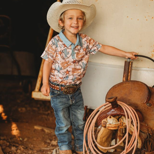 Boys Future Cowboy Print Polo Shirt, Size 2T-5T (Sold pack of 8)