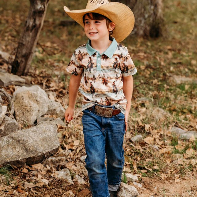 Sunrise Cowboy SS Polo Shirt, Size 2T-5T (Sold pack of 8)