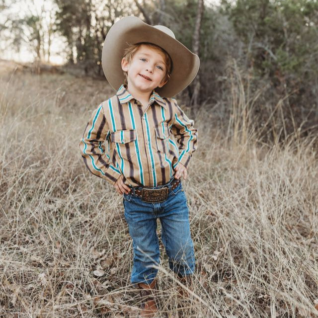 Tan Stripe Vintage LS Pearl Snap Shirt, Size 2T-5T (Sold pack of 8)